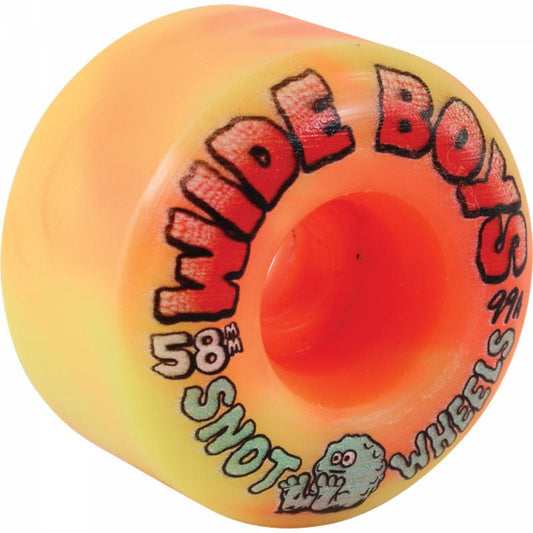 Snot Wheel Co. 58mm 99a WIDE BOYS YELLOW/ORANGE SWIRL Skateboard Wheels 4pk - 5150 Skate Shop