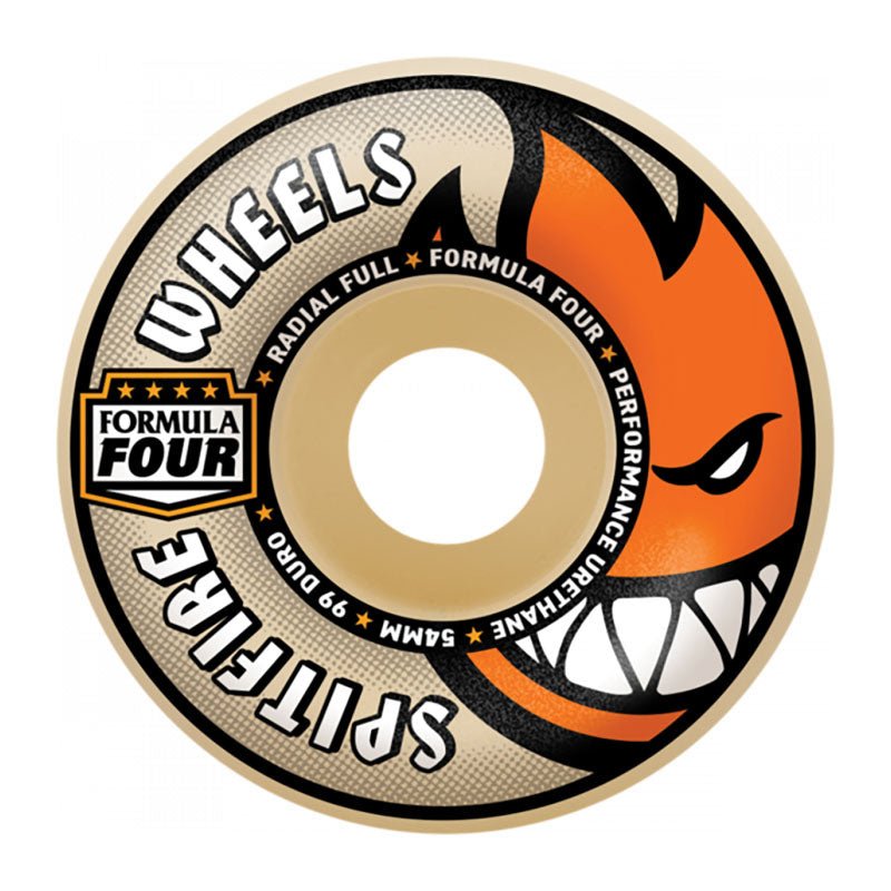 Spitfire 54mm 99a Wheels Formula Four Radial Full Natural / Orange Skateboard Wheels 4pk