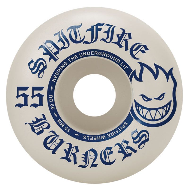 Spitfire 55mm 99du BURNERS White/Blue Skateboard Wheels 4pk 5150 Skate Shop