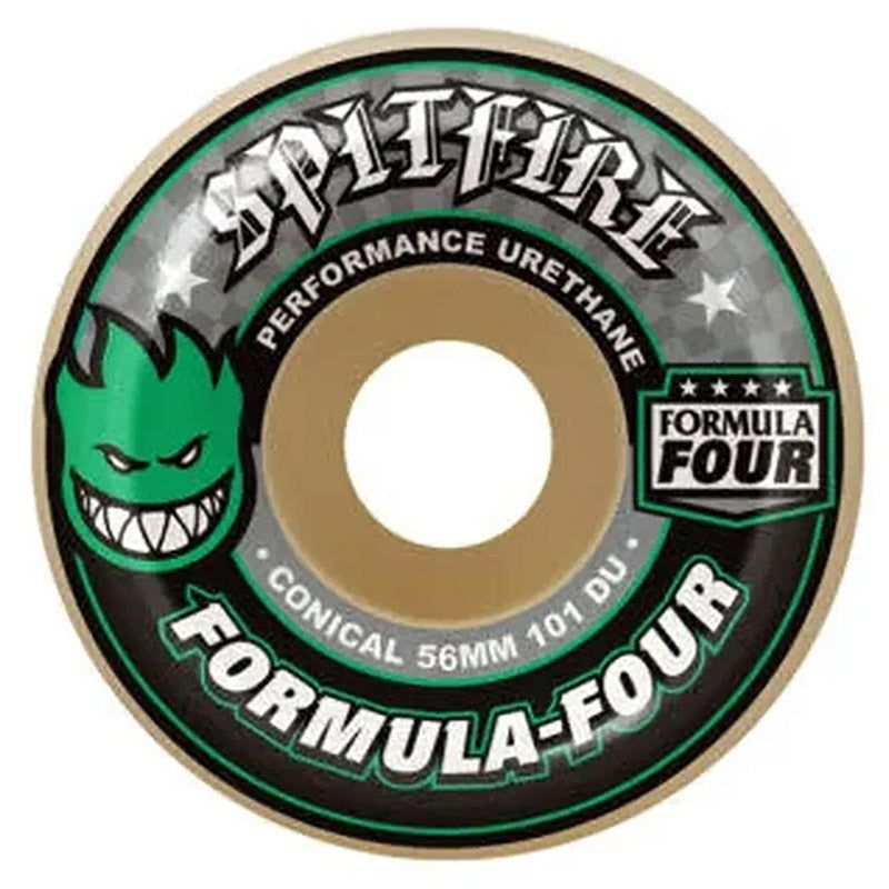 Spitfire F4 54mm 101a CONICAL White W/Green & Black Skateboard Wheels 4pk 5150 Skate Shop