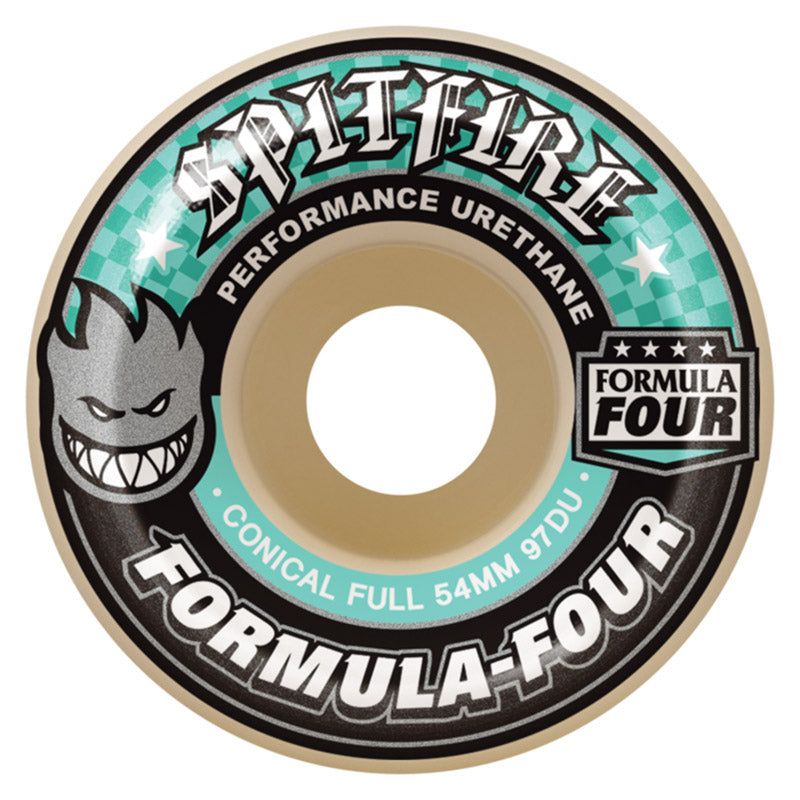Spitfire F4 54mm 97a CONICAL FULL WHT W/TURQ Skateboard Wheels 4pk 5150 Skate Shop