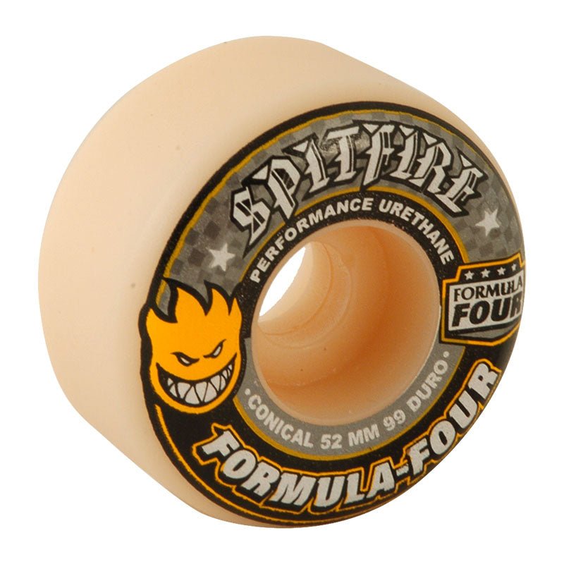 Spitfire Wheels 52mm 99a Formula Four Conical White w/ Yellow & Black Skateboard Wheels 4pk