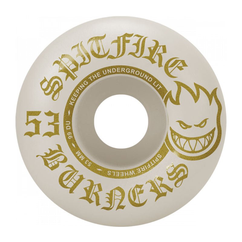 Spitfire Wheels 53mm 99a BURNERS WHITE/GOLD Skateboard Wheels 4pk