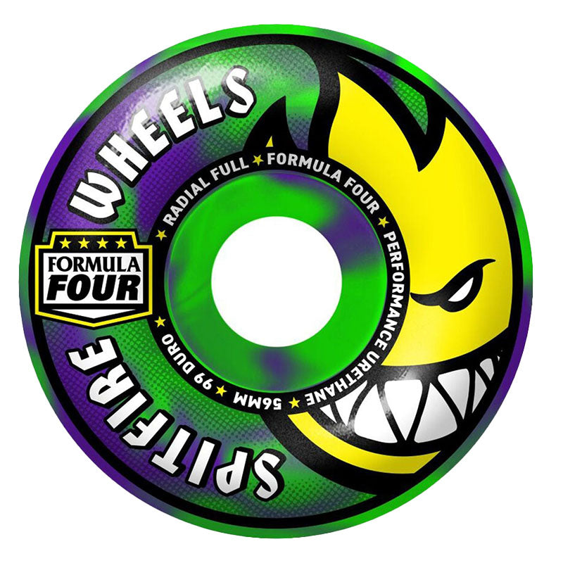 Spitfire 56mm 99a F4 Radial Full Swirl 56 Neon Green/Purple Skateboard Wheels 4pk