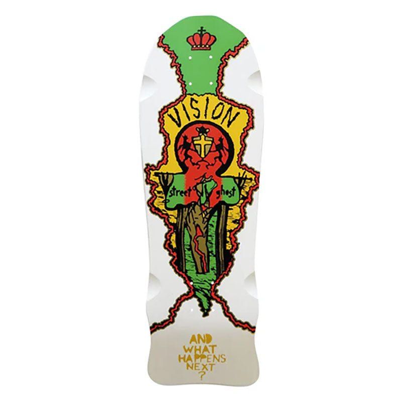 Vision 9.75" x 29.75" Street Old Ghost WHITE DIP GREEN Skateboard Deck 5150 Skate Shop