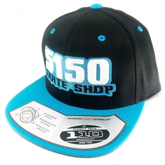5150 Skate Shop #6 Flat Bill FlexFit Tech 110 White/Blue/Black Hat-5150 Skate Shop
