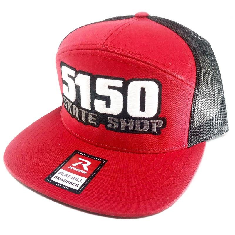 5150 Skate Shop #A1 Flat Bill Mesh Back White/Black/Silver/Red Hat - 5150 Skate Shop