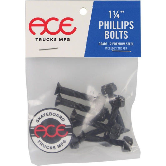 ACE 1-1/4" Phillips Bolts Black Skateboard Hardware 5150 Skate Shop