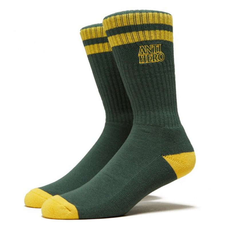 Anti-Hero Skateboards Black Hero Outline Green/Yellow Men's Socks-5150 Skate Shop
