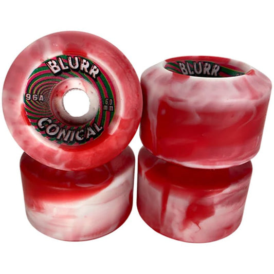 Blurr 60mm 96a Red/White Swirls Conicals Skateboard Wheels 4pk - 5150 Skate Shop