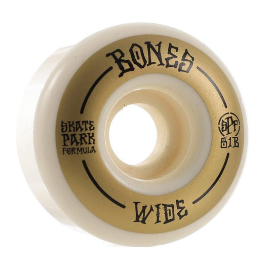 Bones 54mm SPF Wide Skatepark Formula 81b White/Gold Skateboard Wheels 4pk - 5150 Skate Shop