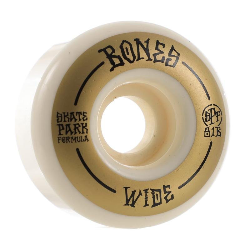 Bones 54mm SPF Wide Skatepark Formula 81b White/Gold Skateboard Wheels 4pk-5150 Skate Shop