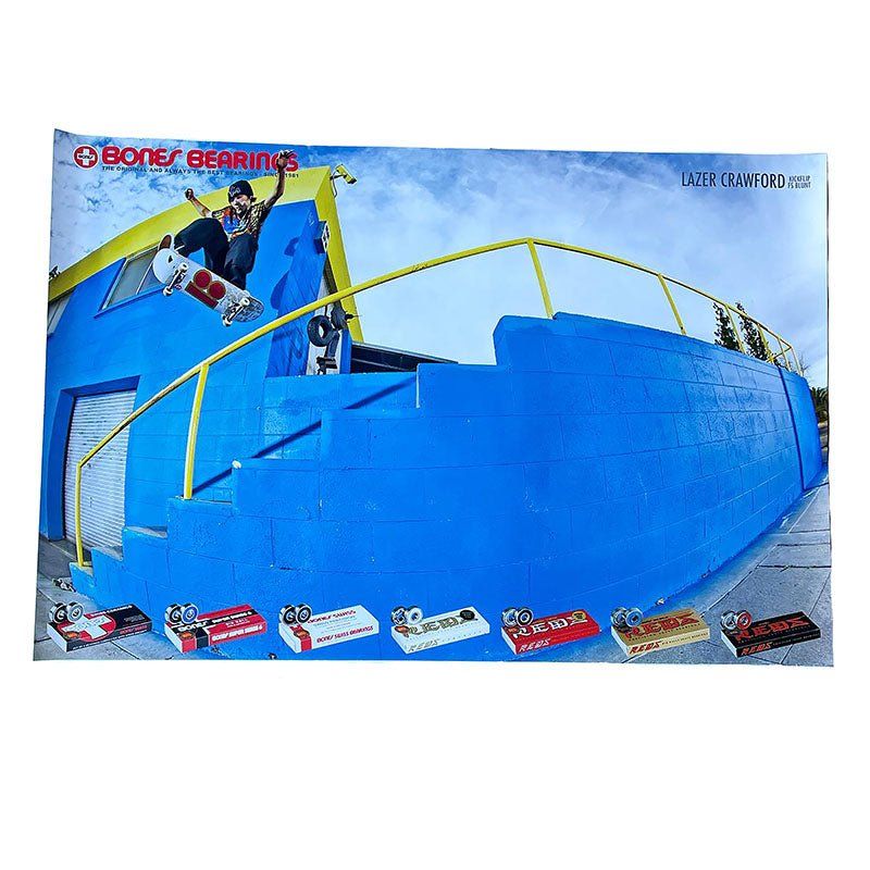 Bones Bearings 36" x 24" Lazer Crawford Kickflip FS Blunt Poster 5150 Skate Shop