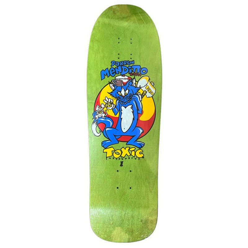 Brand-X-Toxic 10" x 32.25" Darren Menditto Cat Moose Shaped Hand Screened Green Skateboard Deck-5150 Skate Shop