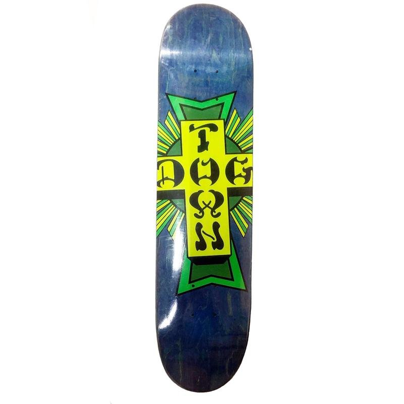 Dogtown 7.375" Street Cross Logo Blue Stain/Yellow Cross Skateboard Deck - 5150 Skate Shop