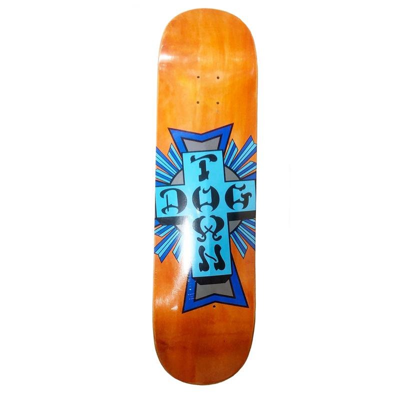 Dogtown 8.375" Street Cross Logo Orange Stain/Blue Cross Skateboard Deck - 5150 Skate Shop
