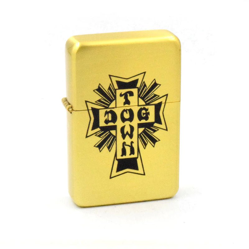 Dogtown Skateboards Cross Logo Flip Top Metal Black/Gold Lighter-5150 Skate Shop