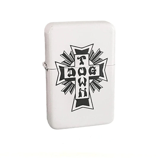 Dogtown Skateboards Cross Logo Flip Top Metal White/Black Lighter - 5150 Skate Shop