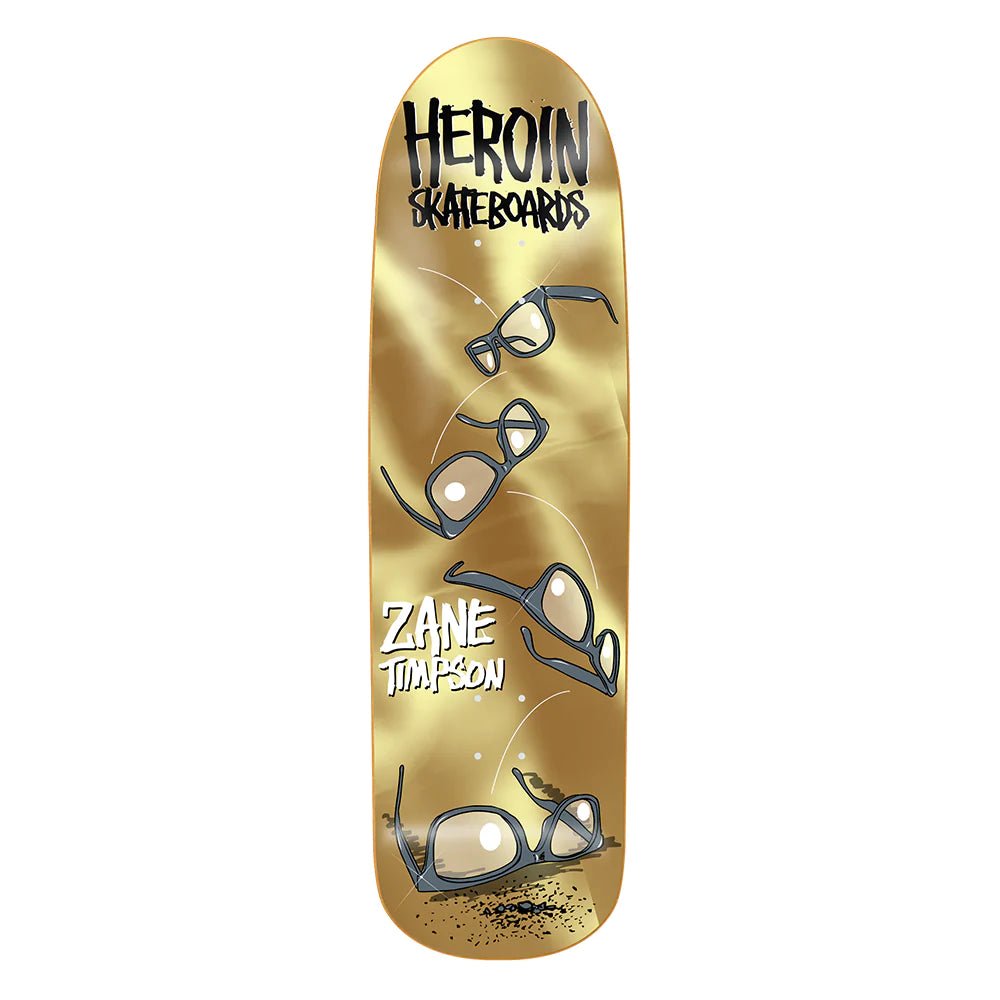 Heroin 9.0" Zane Timpson Glasses Gold Skateboard Deck - 5150 Skate Shop
