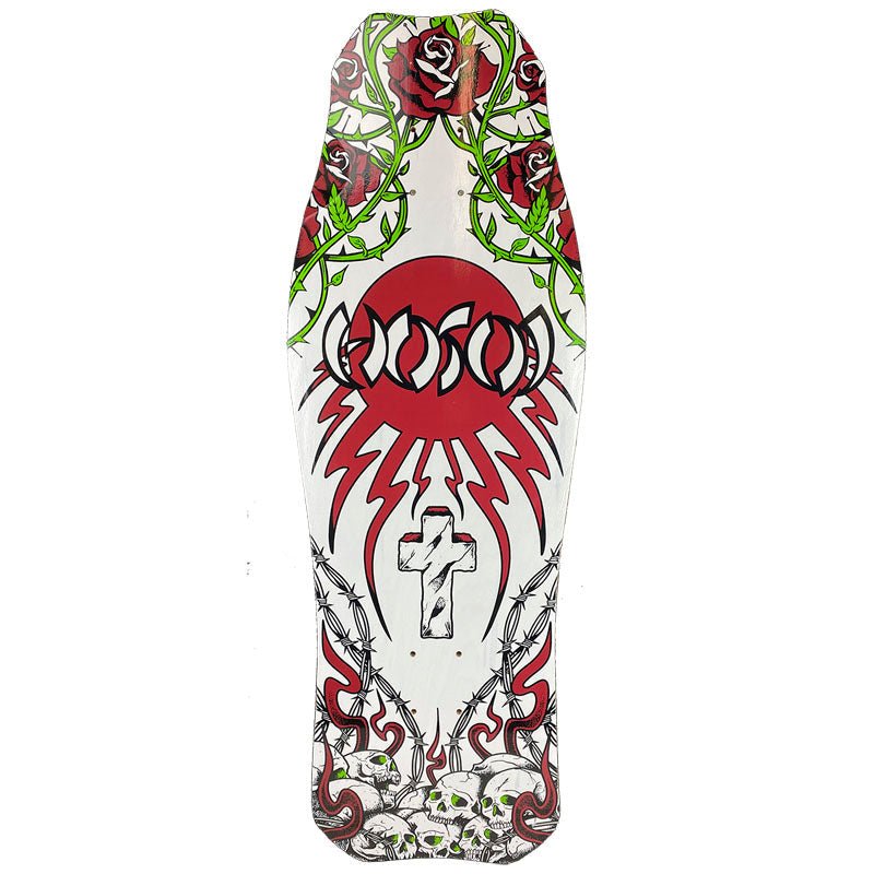 Hosoi 10.5" x 31" Skulls & Roses OG Hammerhead White Skateboard Deck - 5150 Skate Shop