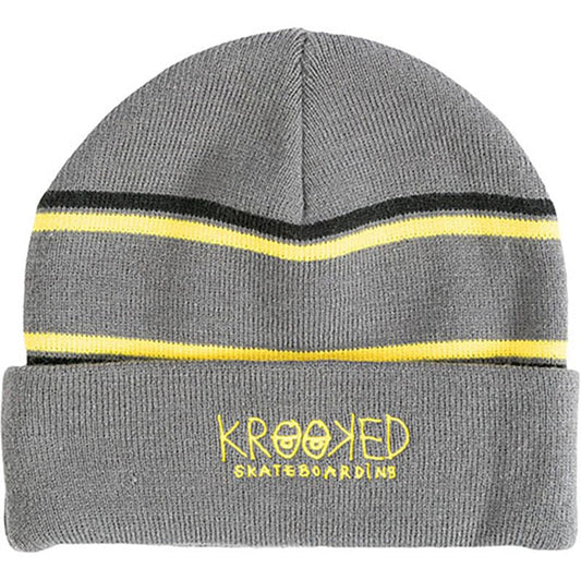 Krooked Skateboards Eyes Cuff Charcoal/Yellow Beanie-5150 Skate Shop