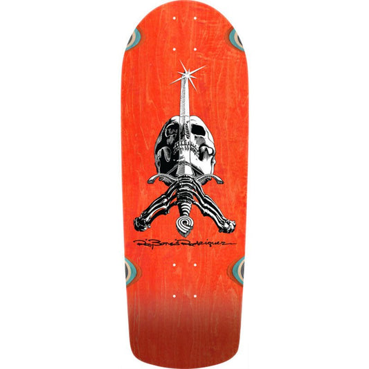 Powell Peralta 10" x 28.25" OG Snub Ray Rodriguez Skull & Sword Reissue Orange Stain Skateboard Deck - 5150 Skate Shop