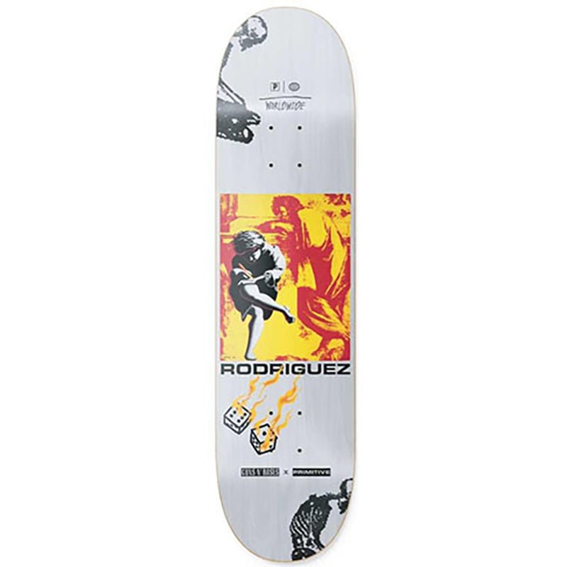 Primitive x Guns N' Roses 8.25" x 31.75" Rodriguez Estranged Silver Skateboard Deck-5150 Skate Shop