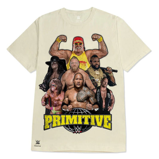 T-shirts crème Primitive x WWE MANIA TEE