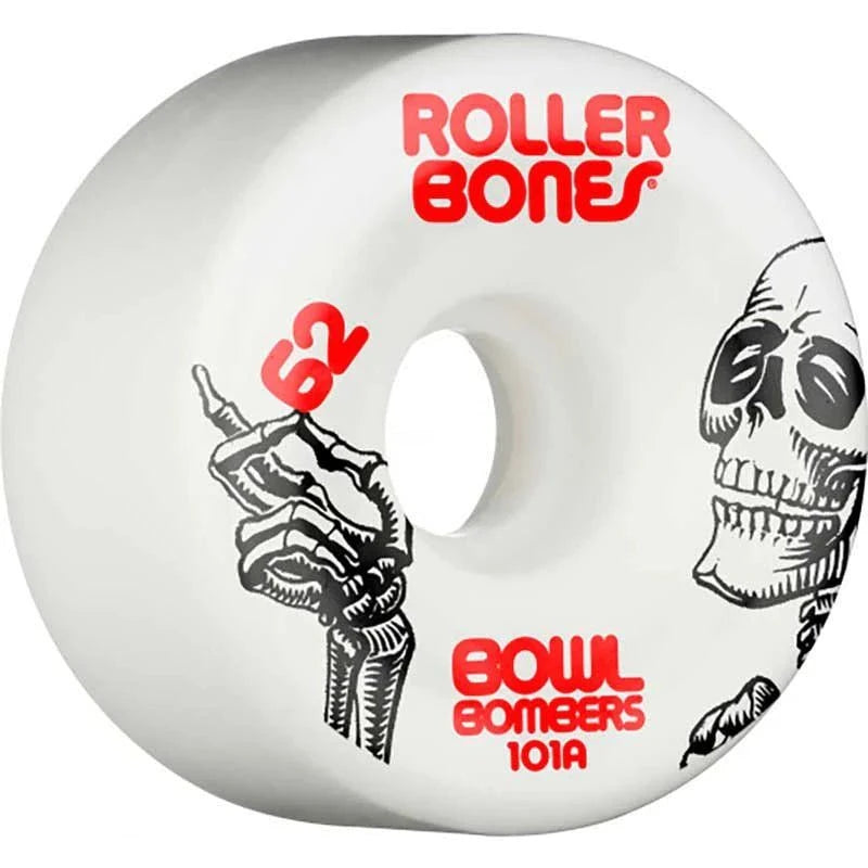 RollerBones 62mm 101A Bowl Bombers White Roller Skate Wheels 8pk 5150 Skate Shop