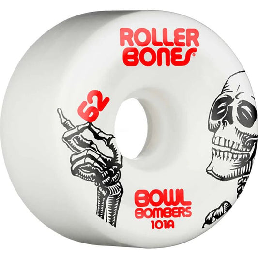 RollerBones 62mm 101A Bowl Bombers White Roller Skate Wheels 8pk - 5150 Skate Shop