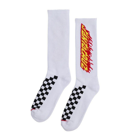 Santa Cruz Skateboards Check Ringed Flamed Dot White Mens Crew Socks 1pr 5150 Skate Shop
