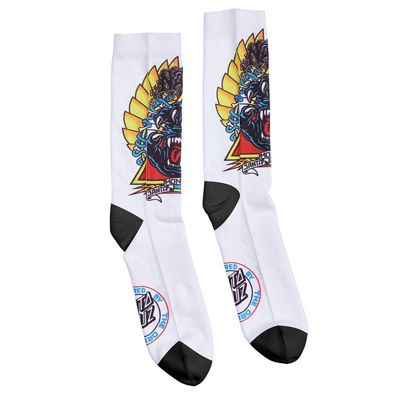 Santa Cruz (White) Natas Screaming Panther Mens Socks 1pr 5150 Skate Shop