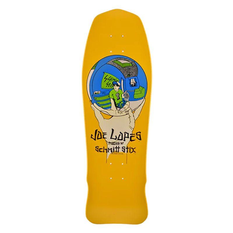Schmitt Stix 9.875"x 31" Joe Lopes Crystal Ball YELLOW DIP Skateboard Deck 5150 Skate Shop