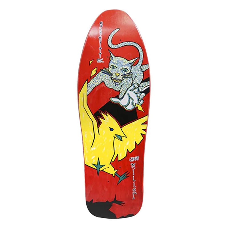 Schmitt Stix 9.5" x 30" Chris Miller Cat Bird (RED STAIN) Skateboard Deck - 5150 Skate Shop