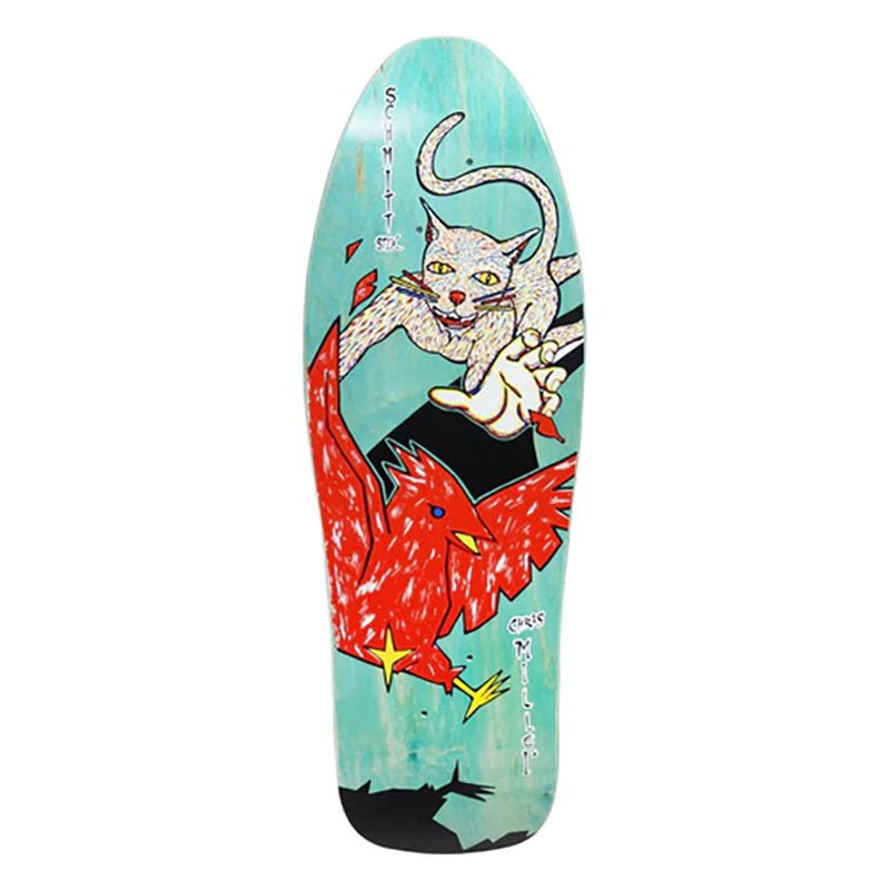 Schmitt Stix 9.5" x 30" Chris Miller Cat Bird (TURQUOISE STAIN) Skateboard Deck-5150 Skate Shop