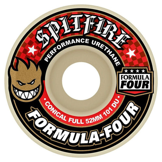 Spitfire 52mm 101d Formula Four Conical Full White W/Red & Black Skateboard Wheels 4pk - 5150 Skate Shop
