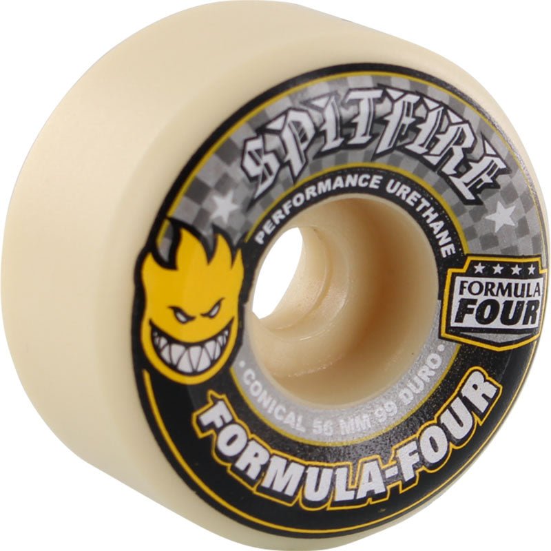 Spitfire 56mm 99d Formula Four Conical White W/ Yellow & Black Skateboard Wheels 4pk-5150 Skate Shop