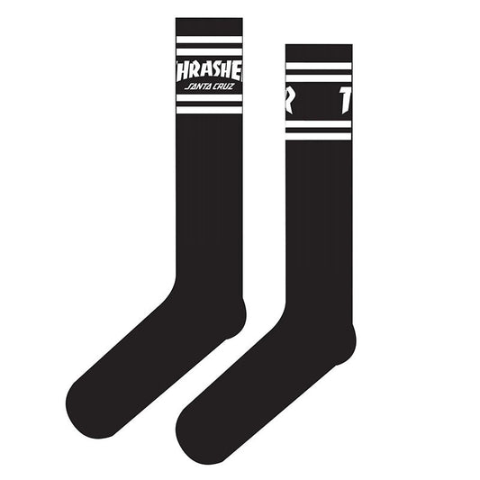 Thrasher SC Strip Crew Socks Black 9-11 1 Pair Mens Santa Cruz - 5150 Skate Shop