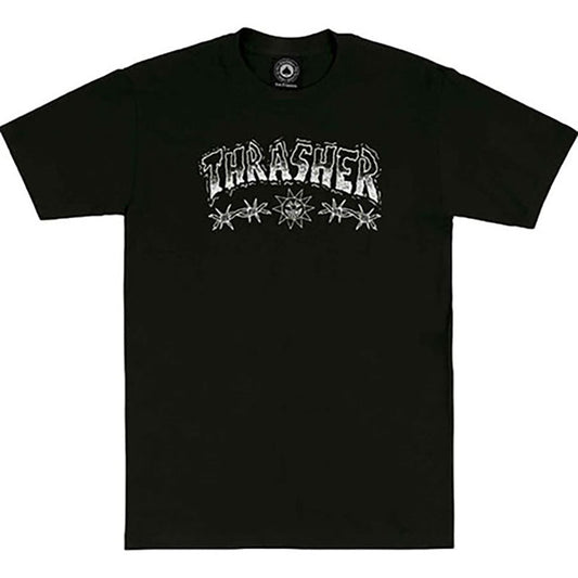 Thrasher Skateboard Magazine BARBED WIRE BLACK Short Sleeve T-Shirts-5150 Skate Shop