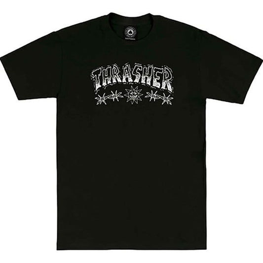 Thrasher Skateboard Magazine BARBED WIRE BLACK Short Sleeve T-Shirts 5150 Skate Shop