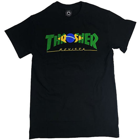 Thrasher Skateboard Magazine BRAZIL REVISTA BLACK Short Sleeve T-Shirts-5150 Skate Shop