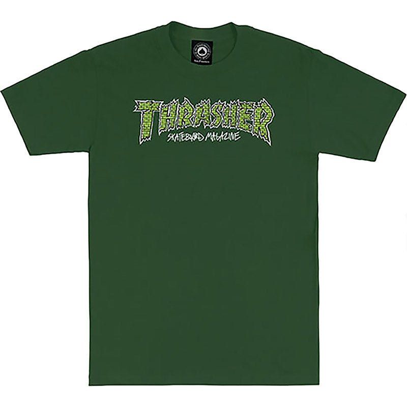 Thrasher Skateboard Magazine BRICK FOREST GREEN Short Sleeve T-Shirts 5150 Skate Shop