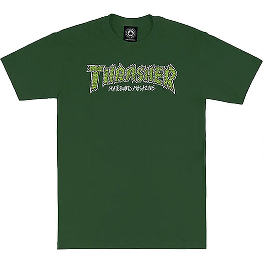 Thrasher Skateboard Magazine BRICK FOREST GREEN Short Sleeve T-Shirts-5150 Skate Shop