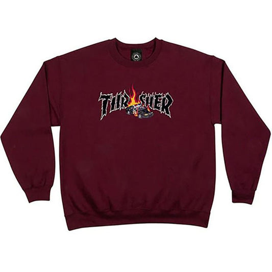 Thrasher Skateboard Magazine COP CAR MAROON CREW Sweatshirts-5150 Skate Shop