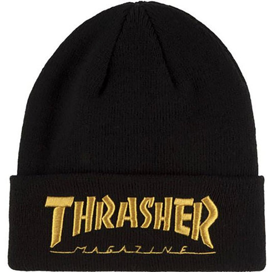Thrasher Skateboard Magazine Embroidered Logo Black/Gold Beanie - 5150 Skate Shop
