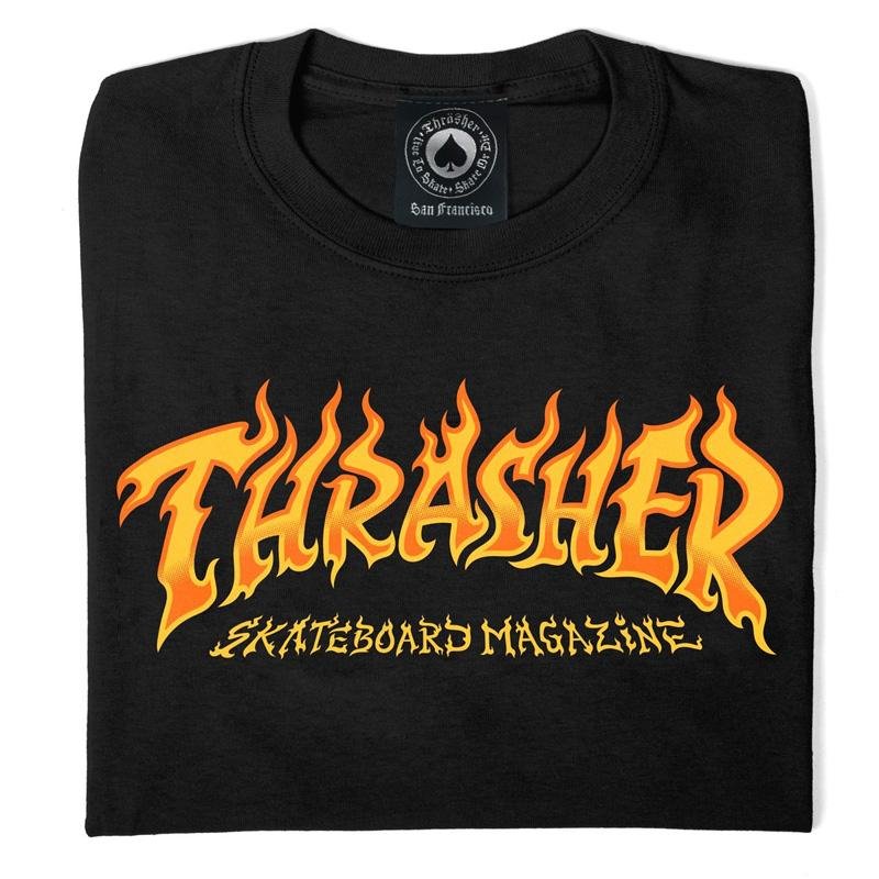 Thrasher Skateboard Magazine Fire Logo Black T-Shirts-5150 Skate Shop