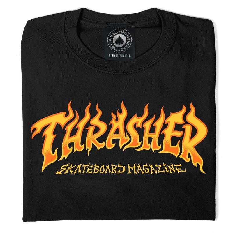 Thrasher Skateboard Magazine Fire Logo Black T-Shirts 5150 Skate Shop