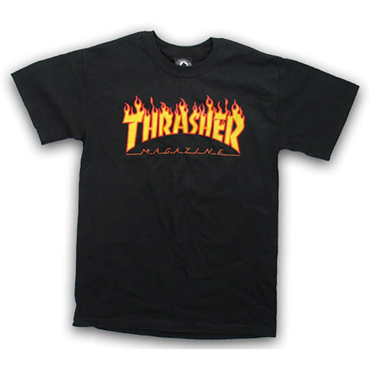 Thrasher Skateboard Magazine FLAME BLACK Short Sleeve T-Shirts - 5150 Skate Shop
