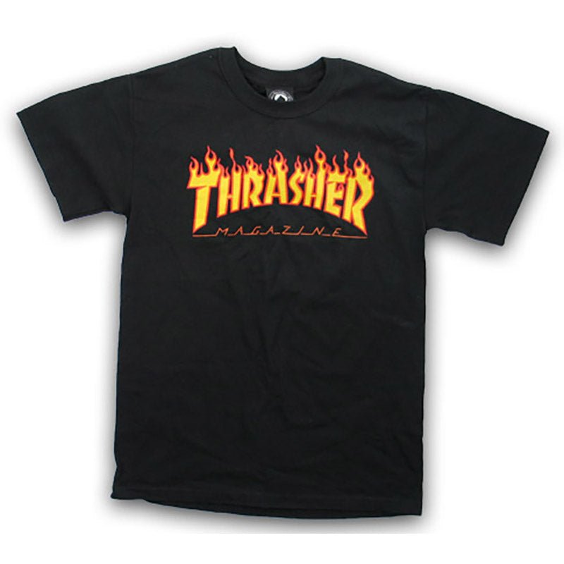 Thrasher Skateboard Magazine FLAME BLACK Short Sleeve T-Shirts-5150 Skate Shop