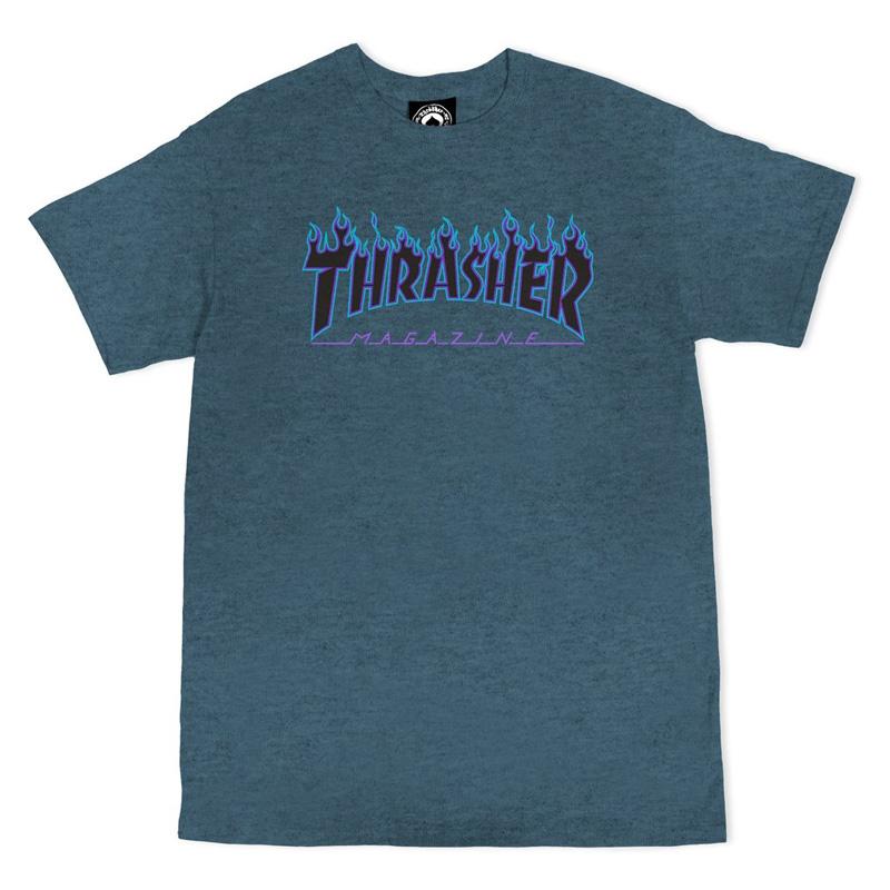 Thrasher Skateboard Magazine Flame Logo Dark Heather T-Shirts - 5150 Skate Shop